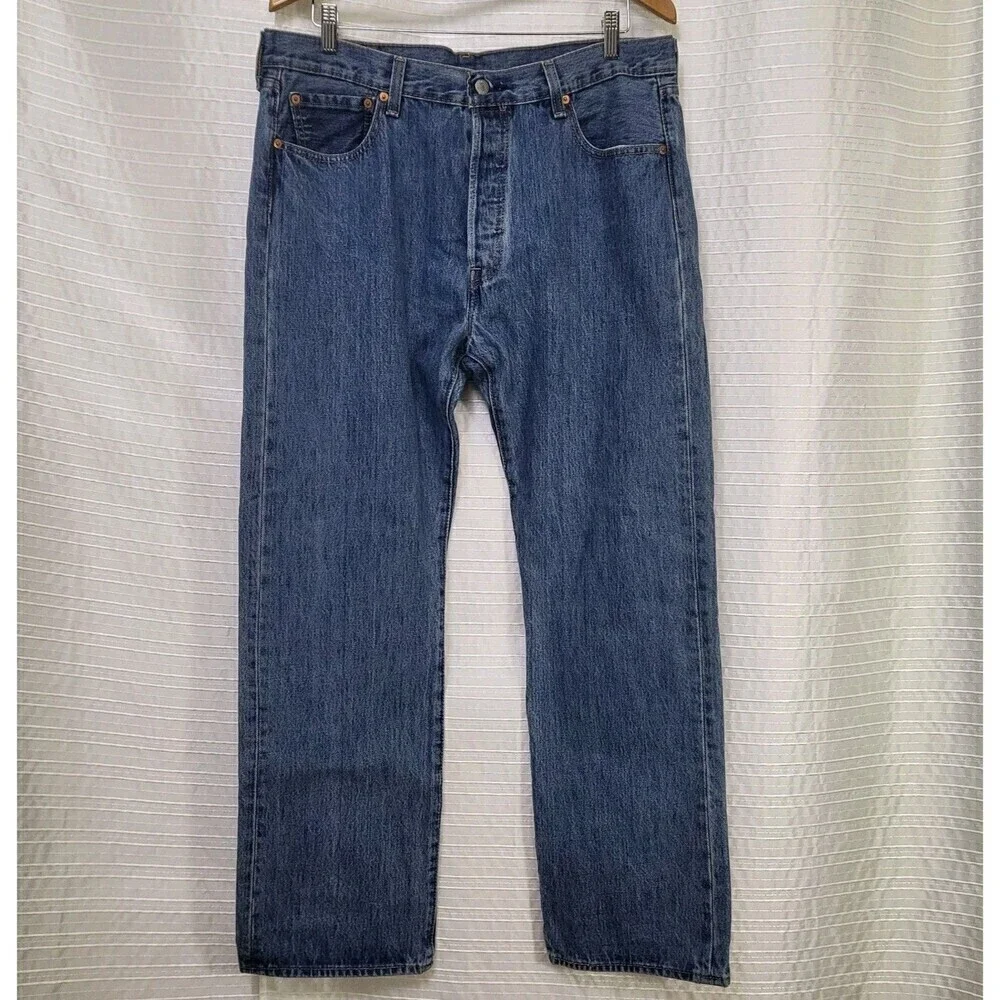 Levi's 501 Jeans Original Button Fly Straight Leg Lt-Med 38X30 (act. in pics)